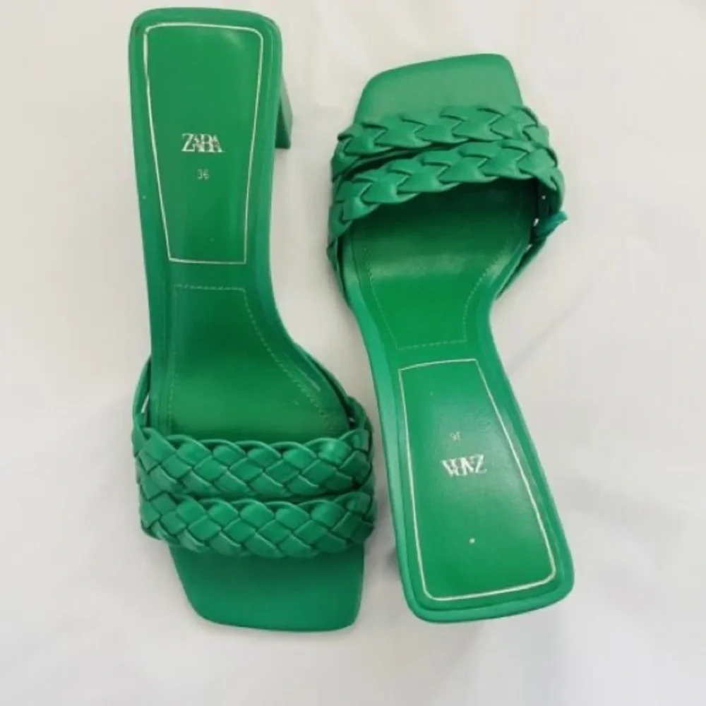 NWT. Zara Green Heeled Sandals with Front Woven Straps. Size 9. - Picture 3 of 6